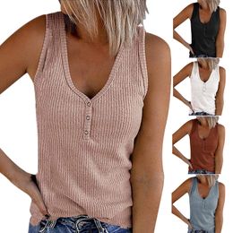 Camisoles Tanks Summer Button Tank Top Women's Tank Top Solid V-Neck Sleeveless Knitted Sexy Casual Plus Size T-shirt Women's T-shirt 230412