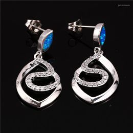 Dangle Earrings Marquise Blue Opal Stone White Zircon S Crystal Drop Boho Silver Colour Wedding For Women Party