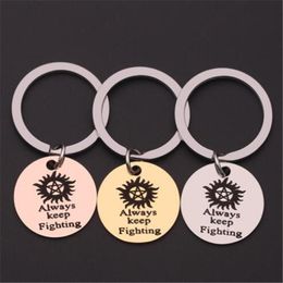 Keychains WKOUD Fashion Custom Men Women Keyring Supernatural Inspired Alway Keep Fighting Stainless Keychain Couples Gift DIY Jewellery