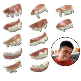 Party Masks 12pcs set Halloween Prank Toys Simulation Rotten Teeth Vampire Denture Masquerade Cosplay Fake Trick Props190Y