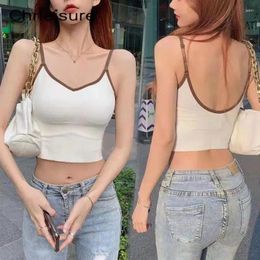 Women's Tanks CHRLEISURE Casual Women Camis Tops Seamless Summer Sexy Backless Sport Top Clash Colours Stitching Crop Female