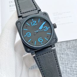 BR relógio mecânico de aço masculino de luxo, pulseira de vidro de safira, função de calendário, pulseira de couro de alta qualidade