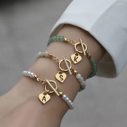 Strand Classic A-Z Heart Initial Letter Bracelet Women Handmade Toggle Clasps Bead For Jewellery Gift