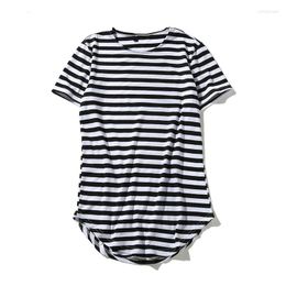 Men's T Shirts Summer Stripe Short Sleeve T-shirt Men's Cotton Long Relaxed Comfortable Half Top Home Furnishing