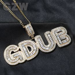 New Fashion Initial Letter Custom Name Pendant Necklace Personalised Iced Out Baguette Cubic Zirconia CZ 18K Real Gold Hip Hop DIY Anniversary Jewellery for Men Women