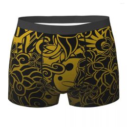 Underpants Boxer Shorts Hawaiian Golden Tiare Collage Abstract Pattern Panties Men Breathable Underwear For Homme Boyfriend Gift