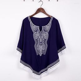 Women's Blouses 2023 Vintage Mexican Ethnic Floral Hippie Loose Shirt Boho Tops Cotton Batwing Short Sleeve Women Embroidery Reteo Blouse