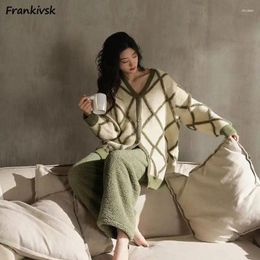 Women's Sleepwear Pyjama Sets Women Warm Winter Cosy All-match Simple V-neck Long Sleeved Daily Ladies Homewear Korean Fashion S Vintage