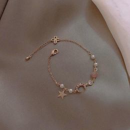 Strand Beaded Bracelet Gold Colour Chain Elegant Women Trendy Moon Star Romantic Female Birthday Gift