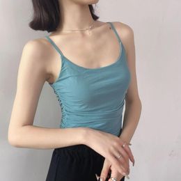 Women's Tanks Woman's Vest Cool Summer Fold Condole Belt Sling Solid Color Sleeveless Slim Fit Ladies Tops Drop Sale LXFZDD21604