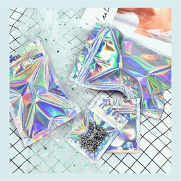 100Pcs Holographic Ziplock Bags Bath Salt Cosmetic Eyelash Packaging Bag Mini Aluminum Foil Thick Reusable Food Storage Bag 2010213056