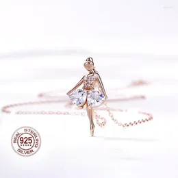 Chains True 18k Gold Ballet Dancer's Necklace For Women 925 Sterling Silver Couple Pendants Jewellery Girlfriends Gifts Wholesale