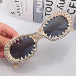 Sunglasses Diamond Women's Pearl Sun Glasses Fashion Hand Eyeglasses Sexy Party Luxury Oval Shades UV400 Goggles