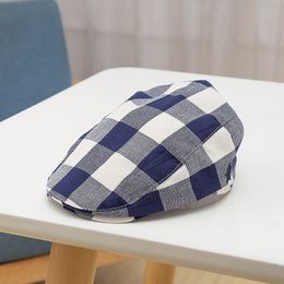 Caps Hats Fashion Children Handsome Cotton Plaid Girl Boy Beret Elastic Kids Baby Beanie Summer Sun 230412