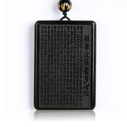 Pendant Necklaces Natural Heart Pharaoh Polo Black Obsidian Necklace Men Women Jewellery Square Prajna Paramita Sutra Buddha