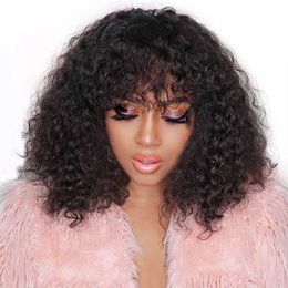 Hair Wigs Short Pixie Cut Bob Human with Bangs Jerry Curly Glueless Wig Water Wave for Women Remy Clearance on Sale 230412