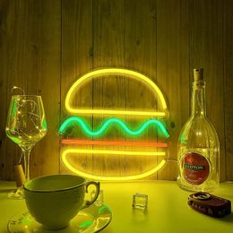 Luci al neon per hamburger Insegna al neon per bambini per feste Matrimoni Compleanno Negozio di fast food Ristorante Appeso a parete Luce a LED Decorazione domestica Atmosfera a goccia d'acqua Luci notturne