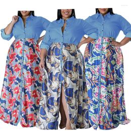 Ethnic Clothing 2023 Autumn Elegant African Plus Size Dresses For Women Long Sleeve V-neck Print Maxi Dress Dashiki