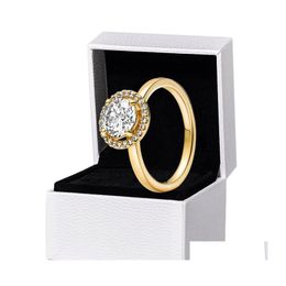 Wedding Rings Sparkling Round Halo Yellow Gold Plated Ring Women Girls Gift With Original Box Set For Pandora 925 Sterling Sier Drop Dhggx
