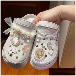 Shoe Parts Accessories Pearl Diamond Chain Charms Buckle Backpack Slipper Fit Croc Kids Wristbands Gifts Toy Diy Girl Decoration D Dhftk