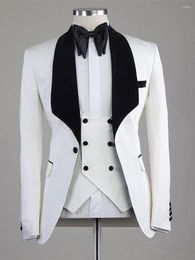 Men's Suits Customise Groom Tuxedos White Men's Suit Jacket Blazers Halloween Costume Elegant For Luxury Man Suit's Wedding 128