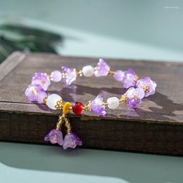 Charm Bracelets Crystal White Floral Leaf Bracelet Trend Green Purple Colour Beaded Lily Valley Flower For Women Wedding Jewellery