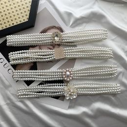 Belts Fashion Pearl For Woman Beautiful White Beaded Elastic Coat Dress Accessories