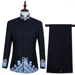 Men's Suits Embroidery Spray Blazer Men Chinese Tunic Suit Designs Stage Singers Jacket Mens Clothes Dance Star Style Dress Masculino Homme