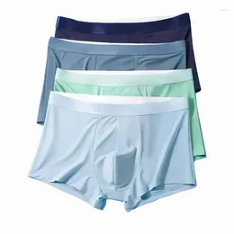 Underpants Panties Boxers Silk Underwear Man Elastic Men Solid Ice Mid Waist Size 4pcs/lot Boxer Thin Seamless Colour Plus