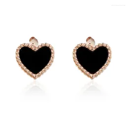 Stud Earrings Rose Gold Colour Exquisite Lace Heart Earring For Women Titanium Steel High Quality Woman Gift