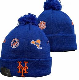 Mets Beanies New York Beanie Cap Wool Warm Sport Knit Hat Baseball North American Team Striped Sideline USA College Cuffed Pom Hats Men Women
