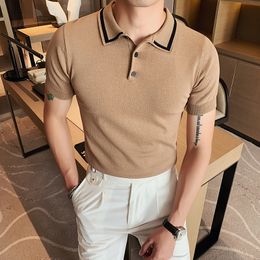 Men's Polos Summer Knitted Polo Shirt Men's Solid Short Sleeve Polo Hombre Knitted Breathable Casual Slim Fit Business Social Clothing 230412