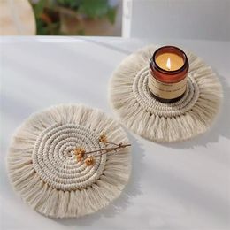 Mats & Pads Drink Coasters Braided Cup Northern Europe Pure Handmade Cotton Braid Macrame Pad For Table Desk Protection335H