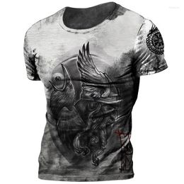 Men's T Shirts Retro Viking Shirt For Men 3d Tattoo Print Short Sleeve Tops Tee S Oversized Casual Loose Clothing Street Sweatshirt