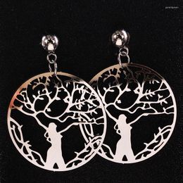 Stud Earrings Stainless Steel Tree Of Life Earings For Women Silver Color Fashion Jewelry Boucles D'oreilles Pour Les Femmes E1510S02