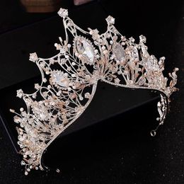 Wedding Hair Jewelry Pure handmade Crown Pageant Crown Bridal Tiara Chinese Hair Accessories Head Jewelry Headpiece Large Crystal Bride Hairband