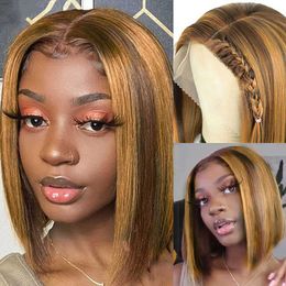 Hair Wigs Straight Bob Wig t Lace Front for Black Women Highlight Remy Brazilian Colored Short Ombre Human 230412