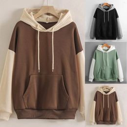 Women's Hoodies Long Sleeve Splice Hooded Sweatshirt Women Casual Drawstring Fleece Pullover Harajuku Tops Oversize Hop Hip