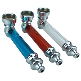 Latest Colourful Metal Alloy Hand Pipes Portable Removable Plastic Tube Dry Herb Tobacco Philtre Silver Screen Spoon Bowl Handpipes Smoking Cigarette Holder DHL