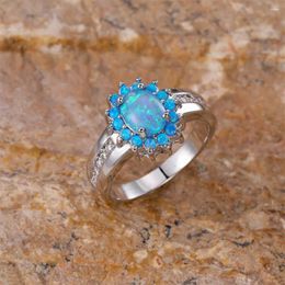 Wedding Rings Blue Opal Oval Stone Engagement Ring White Zircon Band For Women Classic Silver Colour Jewellery Valentine's Day Gift