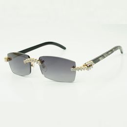 Classic 5.0 mm diamond sunglasses 3524012 with textured black buffalo horn arms glasses, Direct sales, size: 56-18-140 mm