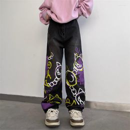 Women's Jeans Women's Jean High Waisted Streetwear Straight Baggy Boyfriend Wide Leg Denim Pants Hip Hop Cartoon Printing Trouser