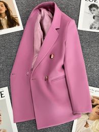 Women s Suits Blazers Purple Pink Metal Button Coat British Style Design Feeling Double breasted In Spring and Autumn Blazer Women 230411