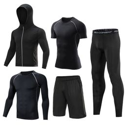 Men's Tracksuits 5 Pcs/Set Tracksuit S-7XL Gym Fitness Compression Sports Suit Clothes Running Jogging Sport Wear Exercise Workout Tights 230412