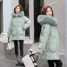 Women's Trench Coats Women Jacket Winter 2023 Fur Collar Hooded Student's Cotton Padded Parka Female Mid-length Parkas Overcoat Outwearr