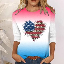 Women's Blouses Fourth Of July Shirt Women Casual 3/4 Sleeve Independence Day Shirts Suitable Summer Tops Round Neck