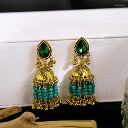 Dangle Earrings Vintage Ethnic Green Zircon Water Drop For Women Resin Beaded Tassel Fashion Wedding Party Charms Gifts