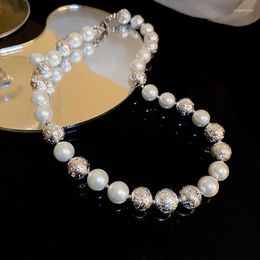 Pendant Necklaces Round Bead Pearl Necklace French Elegant Design Collar Chain For Women Fashion Neckwear Jewellery Wholesale