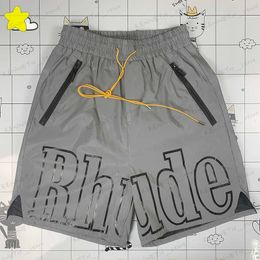 Men's Shorts RHUDE Shorts Men Women High Quality Drawstring Zipper Pocket Letter Printing Multicolor Rhude Breeches T230412