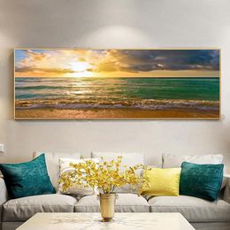 Canvas Painting Posters and Prints on Canvas Modern Seascape and Sunrise Beach Wall Art Picture for Living Room Decor No Frame
